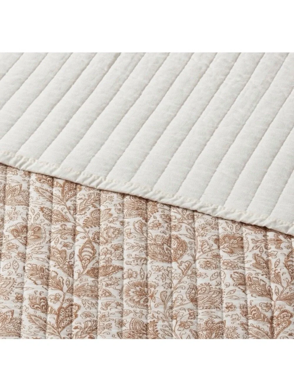 Threshold F/Q Floral Printed Cotton Tonal Floral Voile Quilt in Cream and Tan